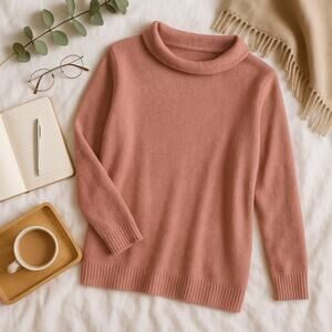 J Jill Draped Funnel Neck Sweater Pink Stretch Wool Blend Womens Medium